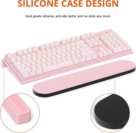 Richboom Ergonomic Computer Keyboard Stand - Acrylic Tilted Computer Keyboard Holder for Easy Typing, Keyboard Riser with Silicone Anti-Slip Case for Office Desk, Home, School, Pink