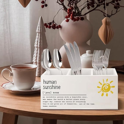 Inspirational Human Sunshine Wooden Pen Pencil Holder for Office Desk Accessories, Motivational Gifts for Women, Encouragement Gifts Makeup Brush Toothbrush Holder Organizer