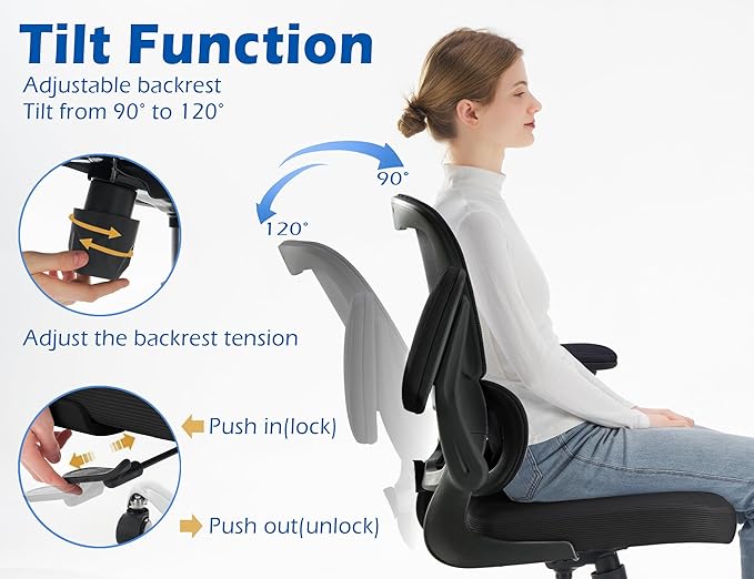 TRALT Ergonomic Office Chair - Desk Chair with Adjustable Headrest Lumbar Support Computer Chair - Mesh Comfy Chair with Flip-up Armrests - Gaming Chair for Adults Home Office PU, Black, Pack of 6