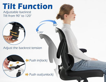 TRALT Ergonomic Office Chair - Desk Chair with Adjustable Headrest Lumbar Support Computer Chair - Mesh Comfy Chair with Flip-up Armrests - Gaming Chair for Adults Home Office PU, Black, Pack of 6