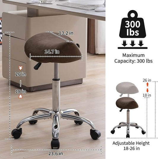 FIRAVOE Saddle Stool, Swivel Saddle Stool with Wheels, Adjustable Rolling Stool 18"-26", Faux Leather Rolling Stool for Salon, Massage, Clinic, Lab, Office (Tan, 1PCS (18"-26"))