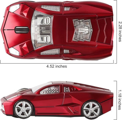 CHUYI Cool Sports Car Shaped Wireless Mouse 1600DPI Cordless Optical Mice with USB Receiver for Office School Home Travel, for PC Laptop Computer Gift (Red-1 Pack)