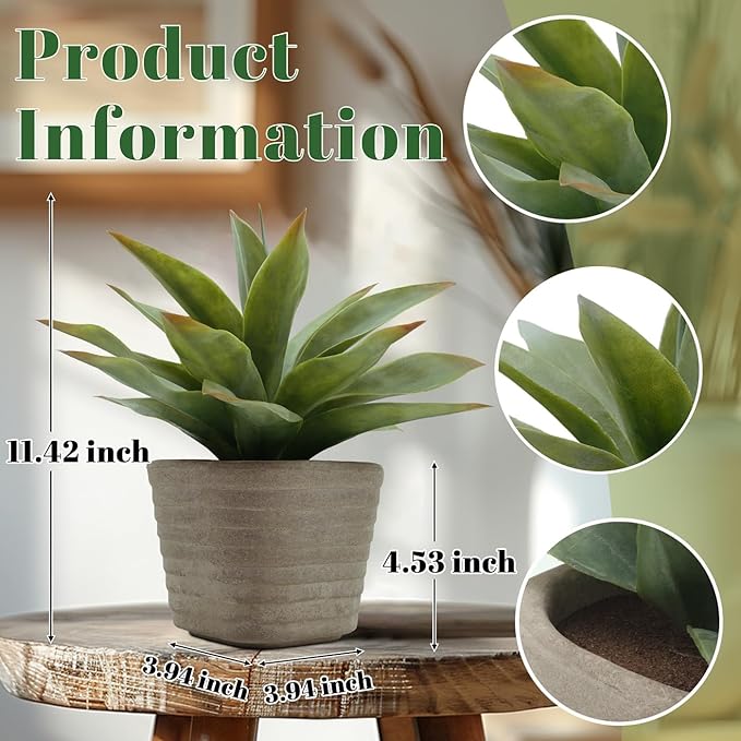 2 Pack Small Fake Agave Plants in Pulp Pot for Home Decor | Artificial Plants Indoor, for Bathroom Bedroom Office Kitchen Room Decor, Easy to Clean, Lifelike Appearance