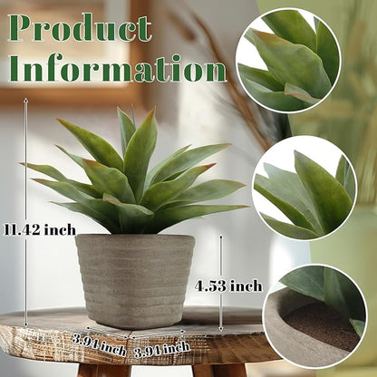 2 Pack Small Fake Agave Plants in Pulp Pot for Home Decor | Artificial Plants Indoor, for Bathroom Bedroom Office Kitchen Room Decor, Easy to Clean, Lifelike Appearance