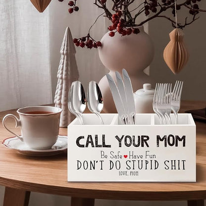 Funny Call Your Mom Wooden Pen Pencil Holder for Office Desk Accessories, Gifts for Freshman Son Daughter College Students Makeup Brush Toothbrush Holder Organizer for Bathroom