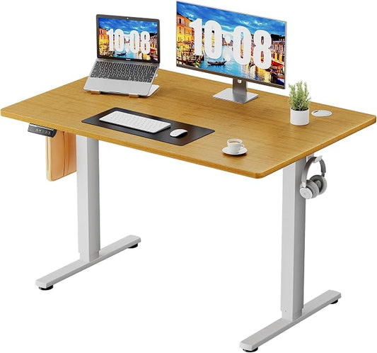 Sweetcrispy Electric Standing Desk Height Adjustable, 40 Inch Sit Stand Up Desk, Home Office Rising Gaming Table Computer Workstation with Memory Preset Splice Board, Oak