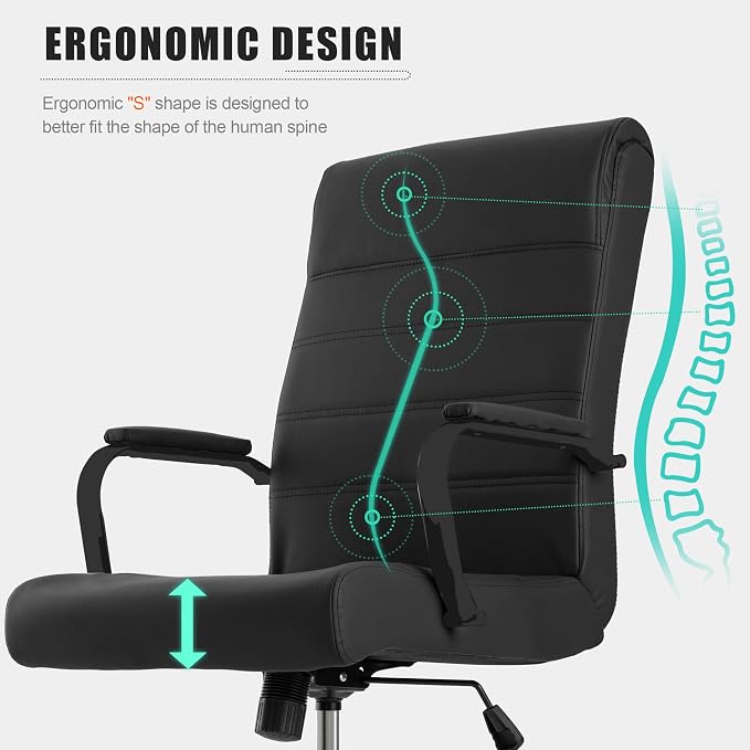 Office Desk Chair,Modern Conference Room Chairs,High Back Ergonomic Home ofiice Chair,Adjustable Height Swivel Executive Computer Chair with Padded Seat and Armrest,Pure Black