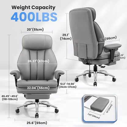 BestGlory Big and Tall Office Chair with Lumbar Support, Executive Leather Computer Desk Chair, Heavy Duty Comfortable Gaming Chair with Double Layer Cushion & Footrest for Home Office Gaming