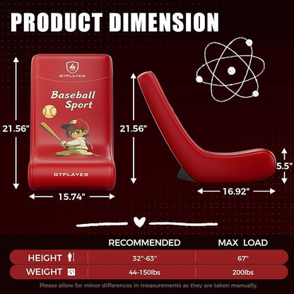 GTPLAYER Gaming Floor Rocking Chair – Rocker Floor Game Chair with Angle Limiter, Stylish Patterned Design, Comfortable Video Game Seat, Red Baseball Pattern