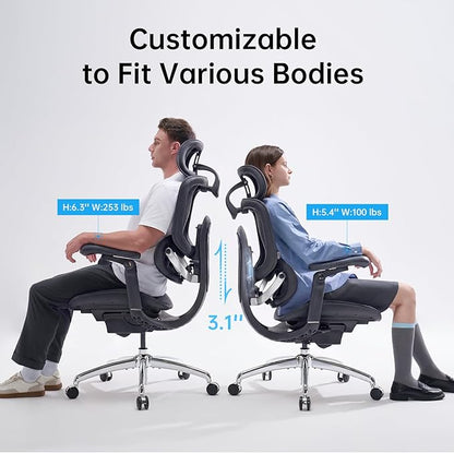SIHOO Doro C300 Pro V2 Ergonomic Office Chair, Full-Body Adaptive Support, 8D Armrests & Breathable Mesh, Comfy High Back Computer Desk Chair for Long Hours, 135° Recline, 2 Packs, Black