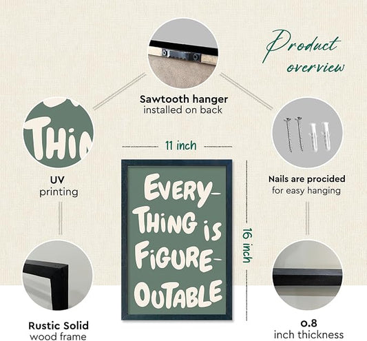 YWJKWLGS Everything is Figureoutable Wall Art, 11x16 Frame Motivational Quote Office
