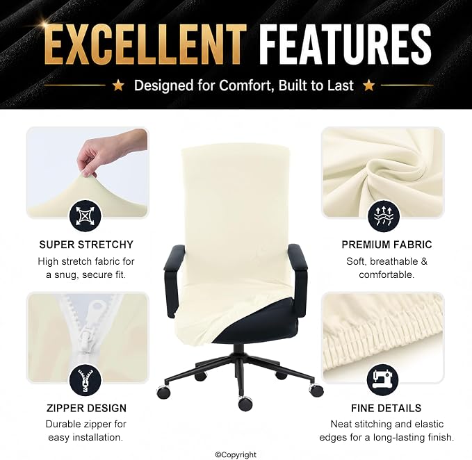 DIVA EN CAMINO DEC Stretch Office Chair Cover with Zipper, Soft Slipcover for Home Office Desk or High Back Chair