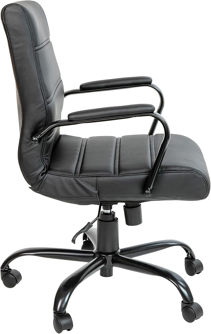 Flash Furniture Whitney Mid-Back Swivel LeatherSoft Desk Chair with Padded Seat and Armrests, Adjustable Height Padded Office Chair, Black