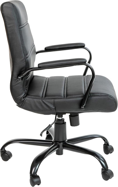 Flash Furniture Whitney Mid-Back Swivel LeatherSoft Desk Chair with Padded Seat and Armrests, Adjustable Height Padded Office Chair, Black