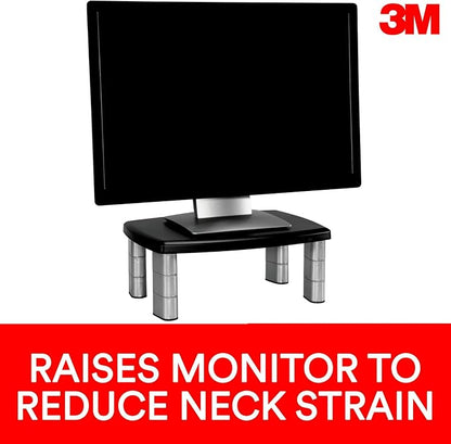 3M Adjustable Monitor Stand, Three Leg Segments, Simply Adjust Height from 1" to 5 7/8", Holds Up to 80 lbs, 11" Space Between Columns, Silver/Black (MS80B)