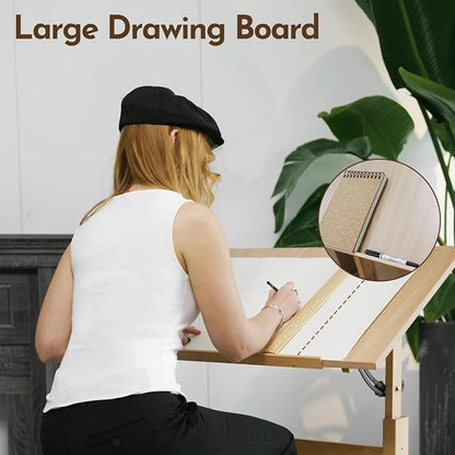 conda Wood Drafting Table - Adjustable Height, 35.5"x23.5" Plan Table for Construction with Tiltable Surface, Rustic Architect Table & Blue Print Tables for Drawing, Writing, Graphic Design
