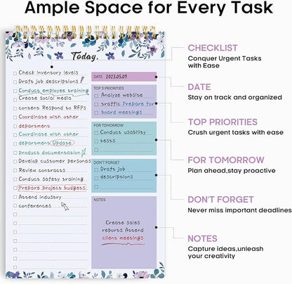 Taja To Do List Notepad - To Do List Notebook for Work with 52 Sheets, 9.8" x 6.5", Undated Daily Planner Perfect for Daily Tasks and Goal Setting, Notepad Suitable for Office, Home & School - VioletBloom