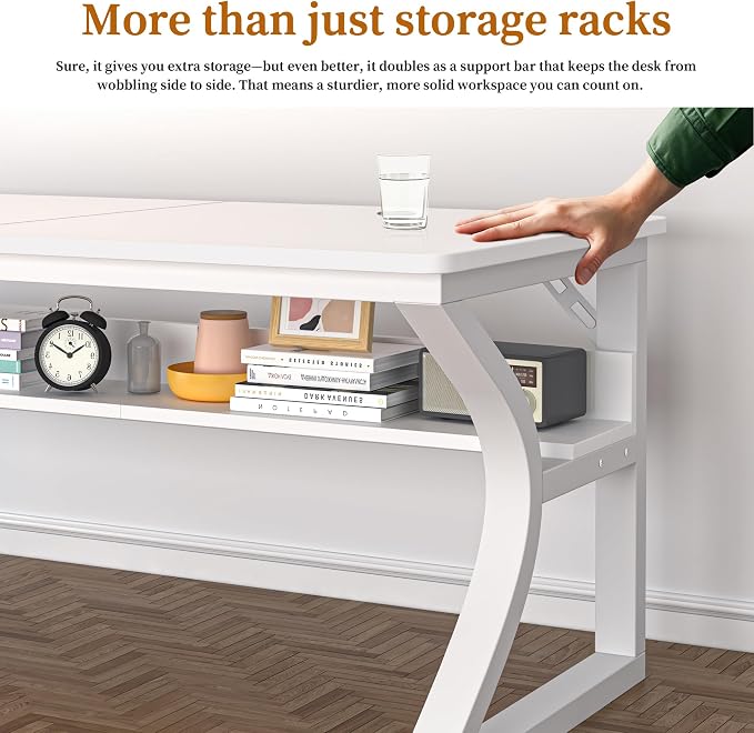 47 X 23.6'' Computer Desk, Home Office Desks w/Shelf Storage, Computer Desk w/Metal Frame, Cable Management, Study Student Desk Writing Work Table Deeper & Thicker Desktop for Home Bedroom