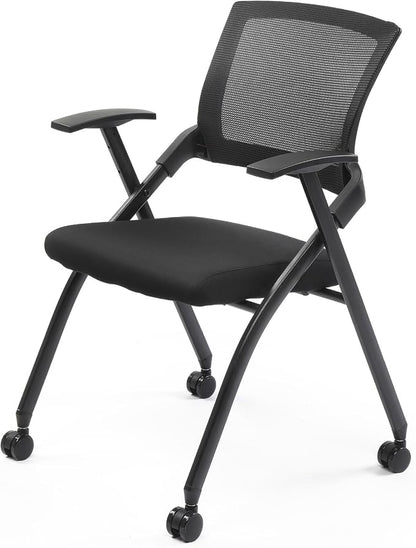 Stackable Conference Room Chair with Wheels, Folding Office Chair with Rebound Back & Padded Seat, 350 lb Capacity, Black – Ideal for Training, Guest, Reception & Event Seating