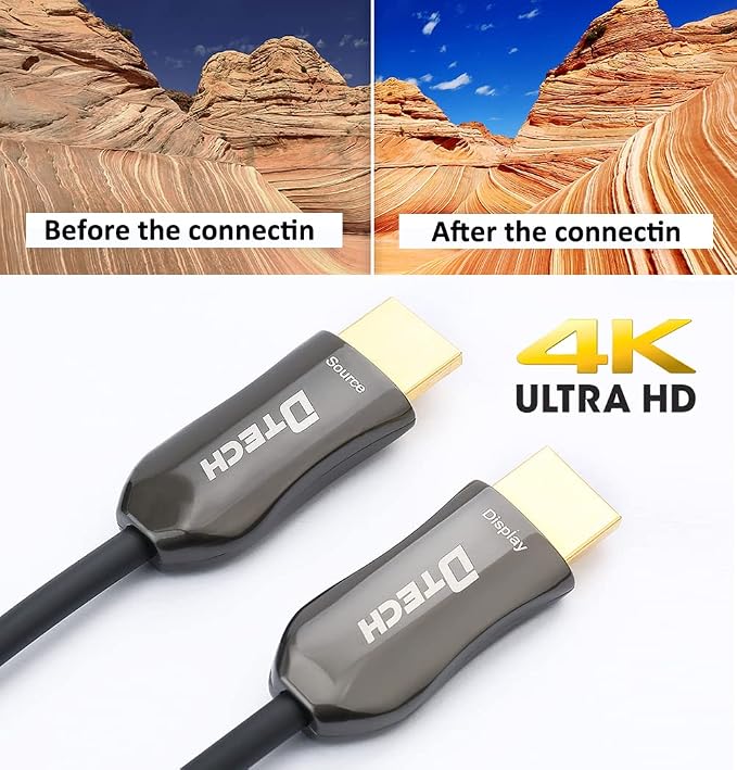 DTECH 4K Fiber Optic HDMI Cable 50ft Long Thin Optical HDMI 2.0 Cable 4K60Hz 18Gbps High Speed Slim UHD Video Cord 50 Feet for Monitor Projector