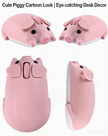 Wireless Mouse Pink Cute Pig Design Bluetooth Dual Mode Portable Compact Lightweight Silent Optical Kawaii Mice for PC Laptop Computer Tablet Macbook Pro/Air Kids Girls Student Home School Office Gift