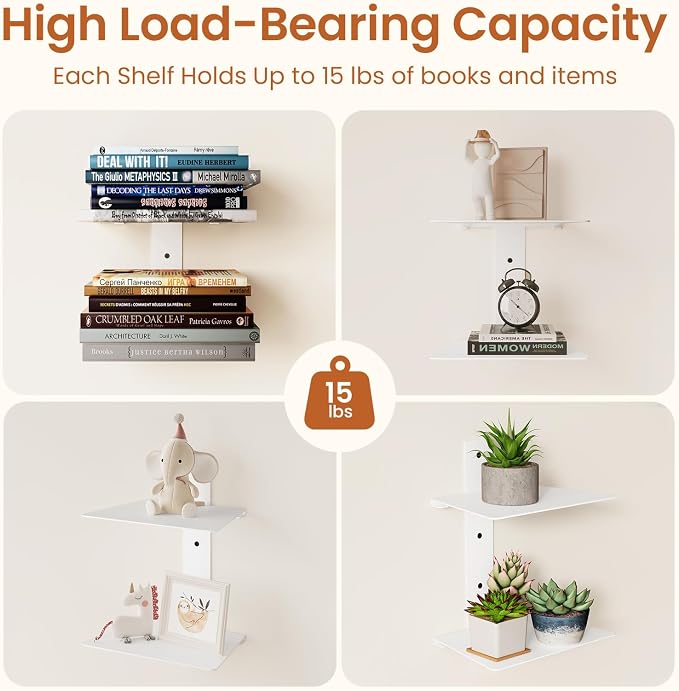 Wawocs Invisible Bookshelves for Wall, 6 Tier Floating Bookshelf Made of Heavy Duty Metal, Vertical Spine Book Tower Hanging Wall Bookshelf, Floating Book Shelves for Wall, 3 Pack White