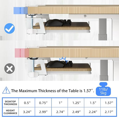 suptek Keyboard Tray Under Desk Pull Out with C Clamp Mount, Computer Keyboard & Mouse Tray, 25.6 (30 Including Clamps) x 11.8 inch Slide-Out Platform Computer Drawer for Typing, Light Wood, DSF1QM