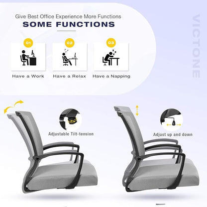 VICTONE Home Office Desk Chair Task Mid Back Mesh Office Chair Ergonomic Swivel Lumbar Support Desk Computer Chair (Gray)