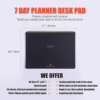 Weekly Planner Notepad-Minimalist 7-Day To Do List, 54 Sheets Dashboard Desktop Planner to Organizes Your Schedule, Set Goals, Track Habits & Daily 3 Priority - Annual Productivity Work Planner