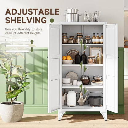 Letaya 47.3" H Metal Storage Cabinet with 2 Doors and 3 Shelves,Freestanding Bathroom Floor Cabinets,Kitchen Pantry Cabinets,Utility Pantry Organizers for Cupboard/Dining/Home Office/Garage,White