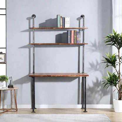 Industrial Style Office Decor,Computer Desk 47.2"×20"×79" with 2-Tier Storage Pipe Shelves,Bookshelf Laptop Desk,Studying Writing Table Workstation with Hutch for Home Ofiice