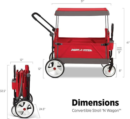 Radio Flyer Wagon for Kids, Baby Stroller, Outside Toys for Toddlers 1-3, Rolling Cart, Beach Cart with Wheels, Convertible Stroller Wagon for Kids Ages 1+ Years, Red