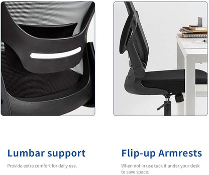Home Office Chair Ergonomic Desk Chair Mesh Computer Chair Swivel Rolling Executive Task Chair with Lumbar Support Arms Mid Back Adjustable Chair for Men Adults, Black