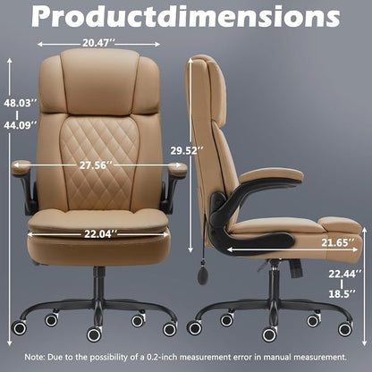 450 LBS Big and Tall Executive Office Chair with Flip up Arm, Heavy Duty Leather Computer Desk Chair,Comfortable High Back Swivel Home Office Chair with Rolling for Adults (Yellow)
