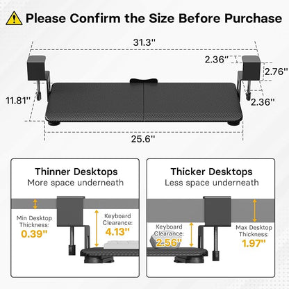 BONTEC KMT01 Under Desk Keyboard Tray, Pull-Out Keyboard & Mouse Platform with C-Clamp, 25.6 x 11.8 in Space-Saving Ergonomic Slide-Out Drawer, Black Carbon Fiber