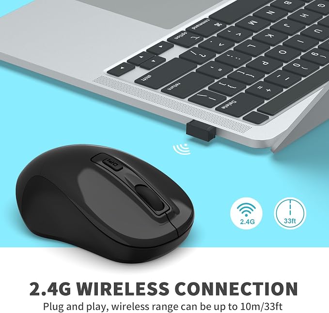 LeadsaiL Wireless Mouse, 2.4Ghz USB Cordless Mouse for Laptop, Compact Silent Mice, 4 Buttons, 3 Adjustable DPI, Ergonomic Optical Mouse for MacOS and Windows Coumpter, Notebook