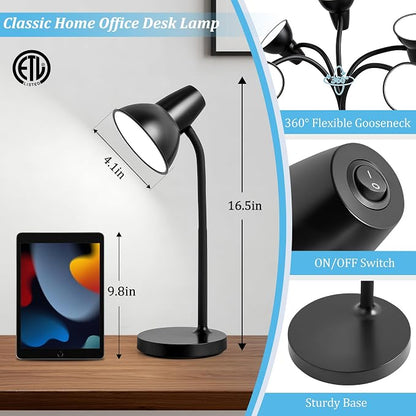 LED Desk Lamp with Flexible Gooseneck, Eye-Caring 4.5W Energy-Saving Study Lamps, Anti-tip Heavy Duty Bedside Reading Light, Desk Lamps for College Dorm Room, Home Office, Modern Lamp with 1.6m Cord