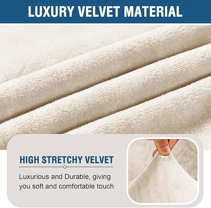 H.VERSAILTEX Armless Accent Chair Covers Thick Velvet Armless Chair Slipcovers High Stretch Chair Covers for Living Room Hotel Machine Washable Furniture Protector with Elastic Bottom(Small, Ivory)