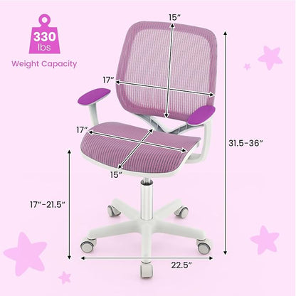 Costzon Kids Desk Chair, Height Adjustable Children Study Computer Chair with Armrests, Sit-Brake Casters, Swivel Mesh Task Chair for Boys Girls Teens Students, Kids Chair for Home, Office (Purple)