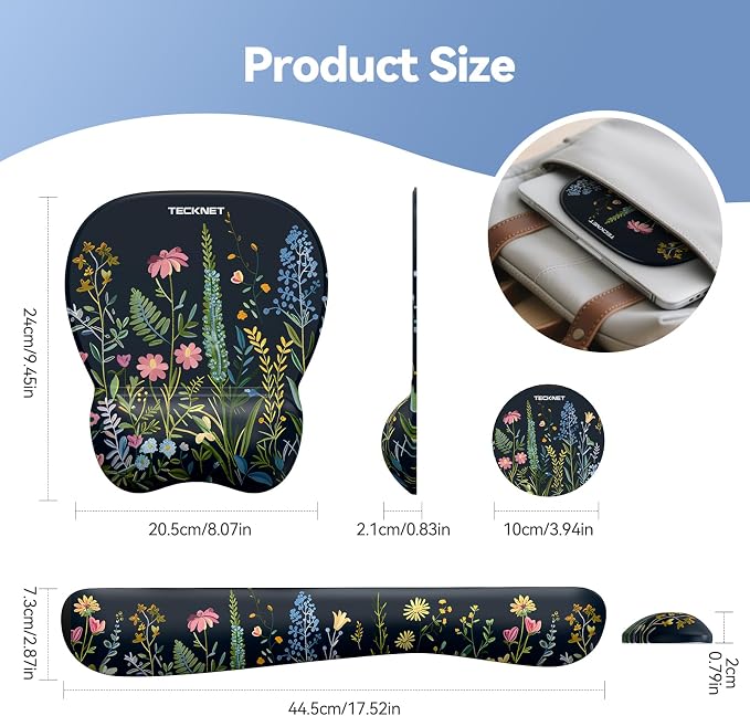 TECKNET Gel Mouse Pad with Wrist Rest, 3 in 1 Keyboard Wrist Rest for Pain Relief, Non-Slip PU Base & Easy Typing, Ergonomic Mousepad Set for Office & Home