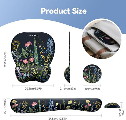 TECKNET Gel Mouse Pad with Wrist Rest, 3 in 1 Keyboard Wrist Rest for Pain Relief, Non-Slip PU Base & Easy Typing, Ergonomic Mousepad Set for Office & Home