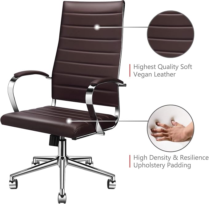 Ergonomic Office Chair, High Back Executive Desk Chair in Vegan Leather with Lumbar Support, Adjustable Manager Chair for Home Office with 320ib (Brown)