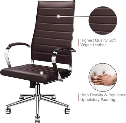 Ergonomic Office Chair, High Back Executive Desk Chair in Vegan Leather with Lumbar Support, Adjustable Manager Chair for Home Office with 320ib (Brown)