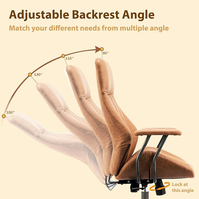 Home Office Chair,Ergonomic Computer Chair with Lumbar Support Adjustable Height,Mid-Century Modern Office Chair with Rolling Swivel Chair for Home Office Game Study(Suede High Back Chair,Light Brown)