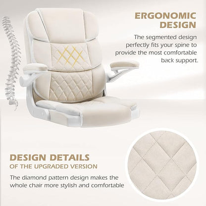 SEATZONE Office Chair Velvet Fabric Ergonomic Executive Computer Desk Chairs Small Cute Rolling Task Chairs for Teens&Adults,Beige