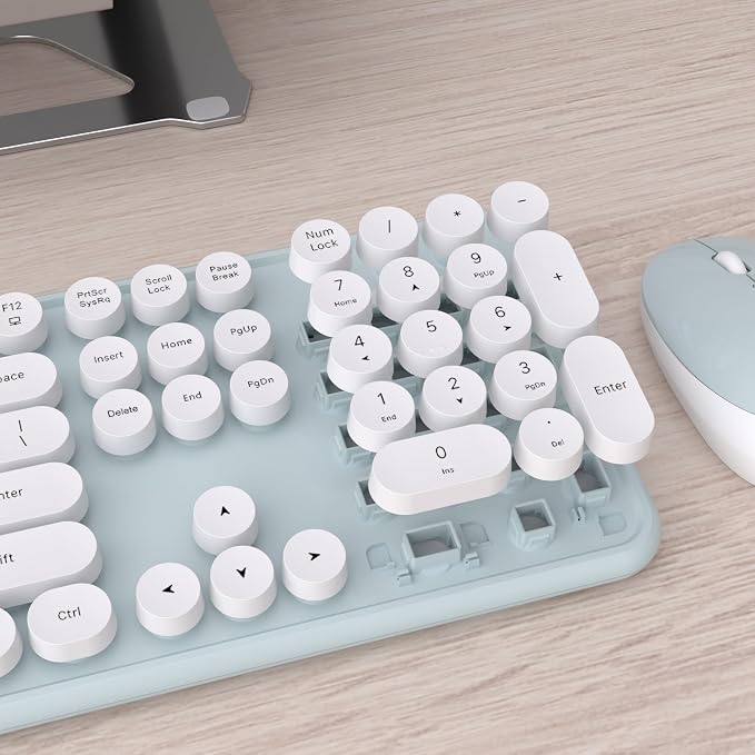 UBOTIE Colorful Wireless Keyboard and Mouse Combos, Retro Typewriter Floating Flexible Full-Sized Keys Computer Keyboard with Optical Mouse, 2.4GHz USB-A Connection for Windows Mac (Green-White)