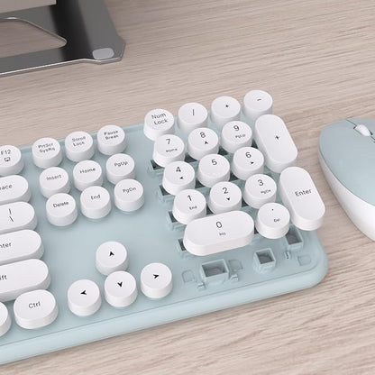 UBOTIE Colorful Wireless Keyboard and Mouse Combos, Retro Typewriter Floating Flexible Full-Sized Keys Computer Keyboard with Optical Mouse, 2.4GHz USB-A Connection for Windows Mac (Green-White)