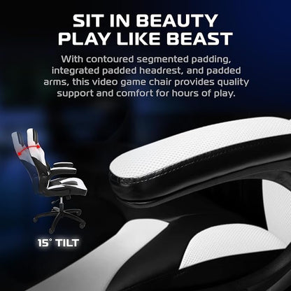 RESPAWN 3085 Ergonomic Gaming Chair for Adults, High Back Office Chair with Headrest and Flip Up Arms, Leather Racing Style Gaming Seat with Lumbar Support, Video Game Computer Desk Seat - White