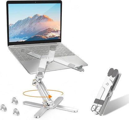 Moallia N86 360 Rotating Laptop Stand, Adjustable Height & Angle, Ergonomic Metal Riser for Desk Collaborative Work, Fully Foldable for Easy Storage, Fits All MacBook & Laptops up to 16 inches, Silver
