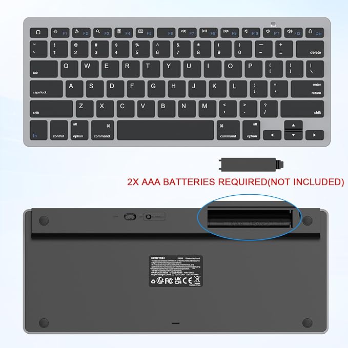 OMOTON Ultra-Slim Bluetooth Keyboard for iPad 11th/10th/9th/8th/7th, iPad Pro/Air/Mini and iPhone Series, Wireless iOS Keyboard with 12 Multimedia Keys for Office, Home, Travel, School, Black Grey